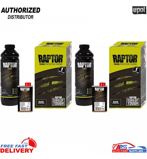 U-POL RAPTOR Black Bed Liner Kit – 2 Bottles with Hardener, Tough Protection